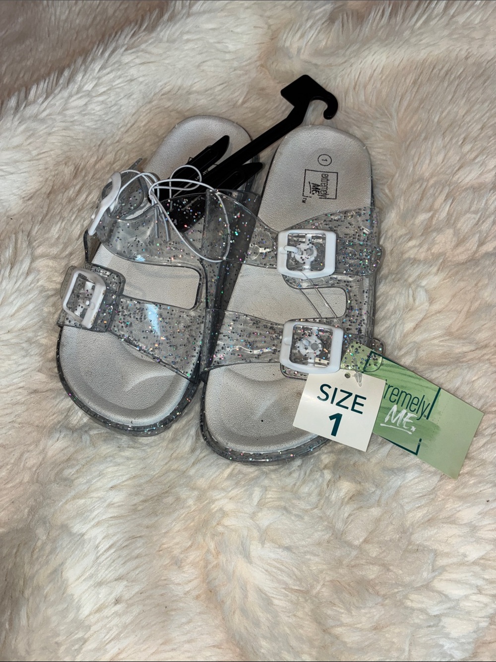 Remely Me Kids Glitter Jelly Sandals - Clear Silver Sparkle (Size 1)